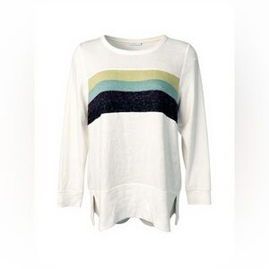 Sonoma Soft Oversized Long Sleeve Crew Neck White Green Stripe Size L #1707